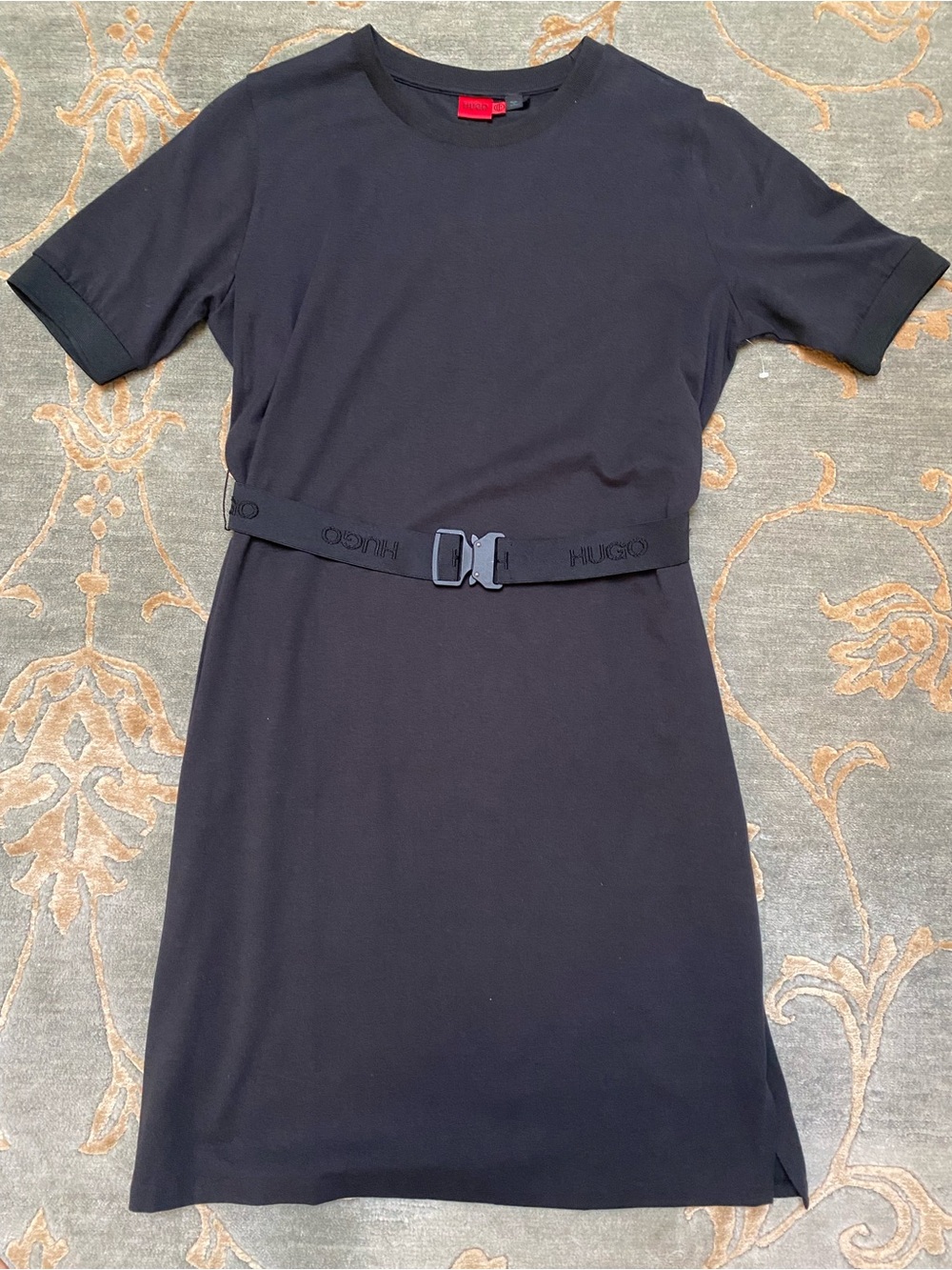 HUGO Black Short-Sleeve Cotton T-Shirt Dress with Belt NWOT